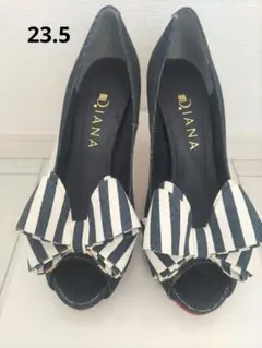 【美品】DIANA オープントゥーリボンハイヒール デニム 23.5