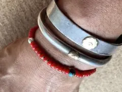 2wayユニセックスアンティークホワイトハーツビーズブレスレット天然石ターコイズ