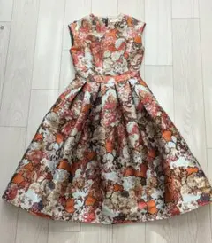 La Mode フラワープリント パーティードレス 着物生地 Aラインワンピース