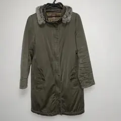 コート膝丈カーキグリーンオリーブファー付きモッズコートフードなし