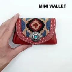 本革 レザー ミニ ウォレット インディアン柄 かわいい財布 小さい財布