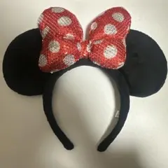 ミニーマウス カチューシャ 赤いリボン