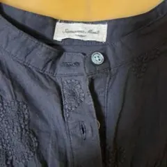 Samansa Mos2 刺繍入り長袖シャツ ダークブルー