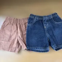 キッズ ハーフパンツ 2枚セット デニム 茶色
