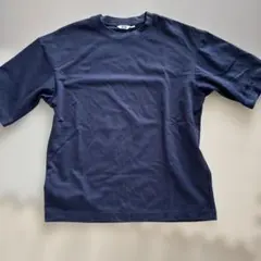UNIQLO エアリズム コットンオーバーサイズ Tシャツ 5部袖 ネイビー M