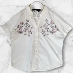 AS KNOW AS PINKY 刺繍ブラウス 半袖 白 花柄 リボン ゆったり