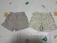 ハーフパンツ 2枚セット チェック柄 花柄