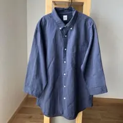 TAKEO KIKUCHI ネイビー ストライプ 7分丈長袖シャツ