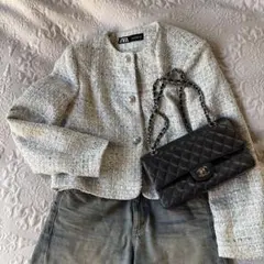 ノーカラージャケット ツイード