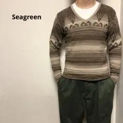 Seagreen シーグリーン ネイティブジャガードVニット