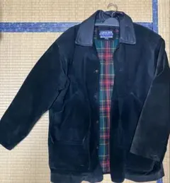 90s レザー コート チェック裏地 ロング丈 ヴィンテージ風