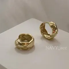 ◇【巾着付き】キルティングピアス ゴールド ココクラッシュ風 silver925