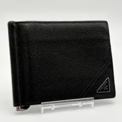 極美品✨ プラダ マネークリップ 三角ロゴ サフィアーノ ブラック RFID内蔵 プラダ マネークリップ 折り財布 三角ロゴ ブラック