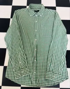 緑と白のチェック柄ボタンダウンシャツ LL