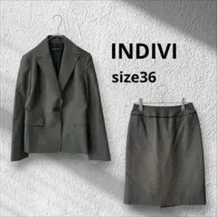 未使用級✨インディヴィ スカートスーツ リネンライク ノーカラー
