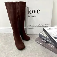 新品 ロングブーツ 23-23.5cm ブラウン スエード調 お洒落 厚底