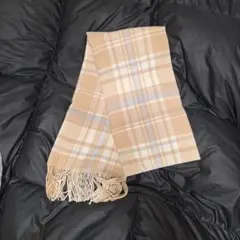 【GU】ベージュ系チェックマフラー フリンジ付き