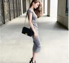 cocotte parisグレー リブ編み ニットワンピース 半袖