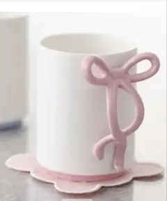 リボンハンドル マグカップ ピンク ホワイト