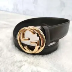 GUCCI ベルト GG バックル インターロッキング レザー ブラウン