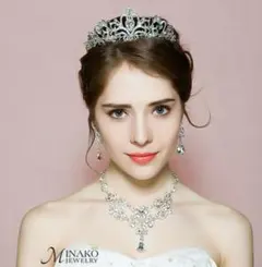 ウェディング ティアラ+ネックレス+イヤリング3点セット 結婚式  披露宴