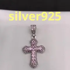 ピンク ジルコニア スターリングシルバー silver925 クロス ネックレス