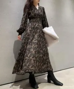 【美品】FRAY I.D ウエストシャーリングプリントワンピース M ブラック