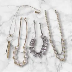 付け襟 ネックレス、襟チャーム、パール風 クリスタル風 4点まとめ売り