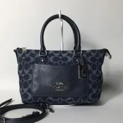 2505-293｜美品｜コーチ シグネチャー 2WAY バッグ ネイビー デニム