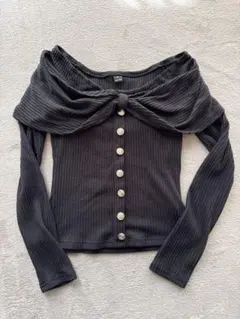 SHEIN リブ編みオフショルダーセーター S ブラック