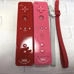 Wiiリモコン 2本セット 赤、ピンク※ストラップ色違い