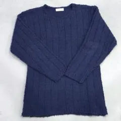 パープル リブ編み チュニック ニット セーター 長袖 M