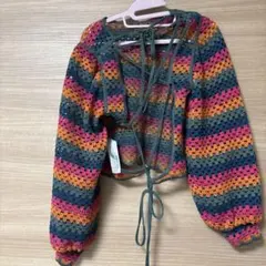 クロシェ編み長袖トップス マルチカラー