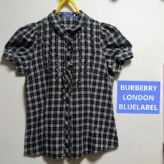 バーバリーブルーレーベル フリルブラウス ノバチェック パフスリーブ　ホース刺繍