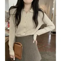 Miniministore 秋冬ニットトップス レディースニットポロ　ベージュ