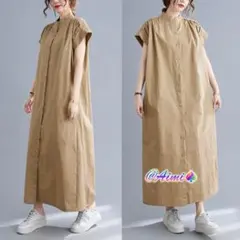 シャツワンピース ロング丈 体型をカバー 無地＆シンプル 半袖 ボタン 通勤