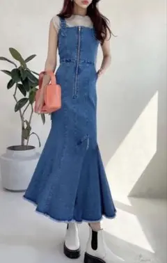 GRL フリンジマーメイドデニムジャンパースカート[gm602] S