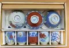 【未使用】有田焼 花だより 食事の友揃　茶碗＆湯呑み５個セット　西峰作のサムネイル