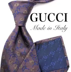 GUCCI グッチ シルク100 GG総柄 大判スカーフ ネイビー×レッド 良品