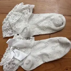 ホワイト レース リボン付き キッズ靴下