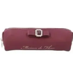 メゾンドフルール　パールビジュー 合成リボンロングポーチ　赤い