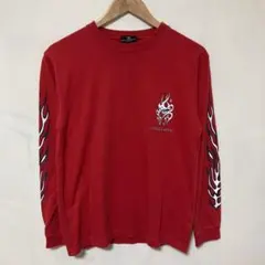 赤 スカル フレイム 長袖カットソー　y2k ファイヤー