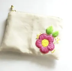 ハンドメイド ポーチ 花柄 刺繍