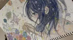 手描きイラスト オリジナル 水彩画 少女