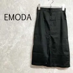 a0073【エモダ】ボタン付きタイトスカート M ブラック ひざ丈 レディース