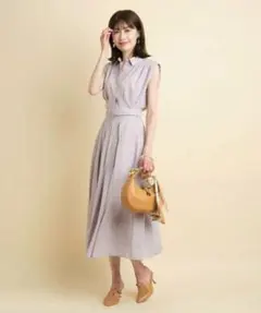 美品 ANAYI ドビーストライプラッフル ワンピース フェミニン 34 近年