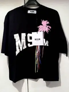美品】MSGM ロゴジャカード 半袖ニット コットンニット ピンク S 総柄