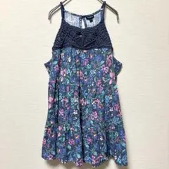 美品✨トリッド 花柄 ボタニカル チュニック ホルターネック クロシェ 3L 青