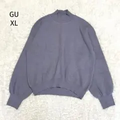 GU/スウェットライクハイネックセーター 長袖 ブルー XL 大きいサイズ