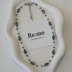 クリア × ネイビー お花ビーズ｜お花モチーフ ｜ビーズネックレス